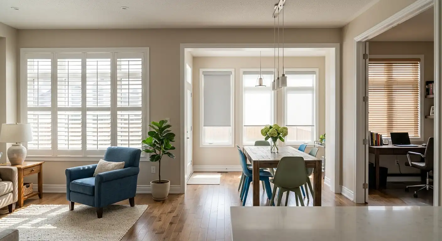 Blinds, shades, and shutters side by side on Ottawa windows