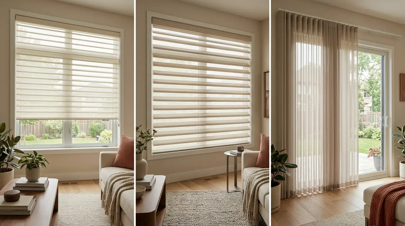 Sunlight filtering softly through Hunter Douglas sheer shades in an Ottawa living room