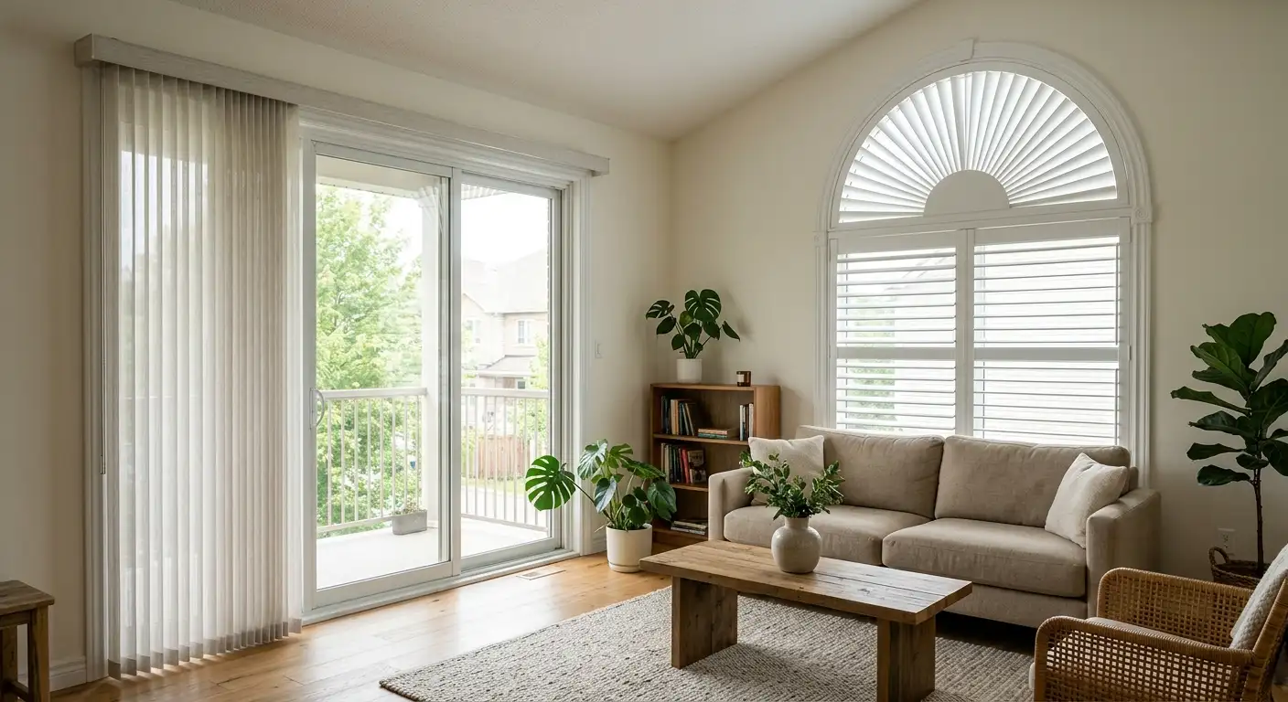 Sliding patio door and an arched specialty window in an Ottawa home